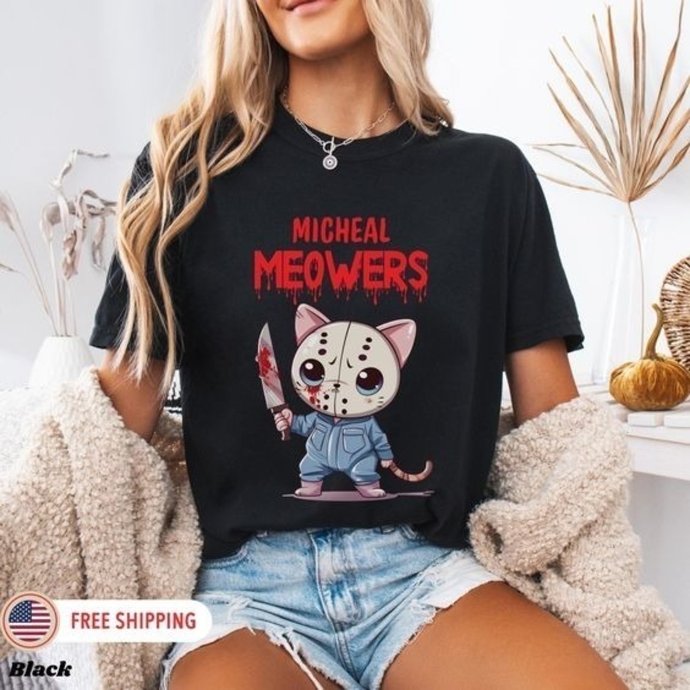 Micheal Meowers Funny Halloween Cat Parody Graphic T-Shirt